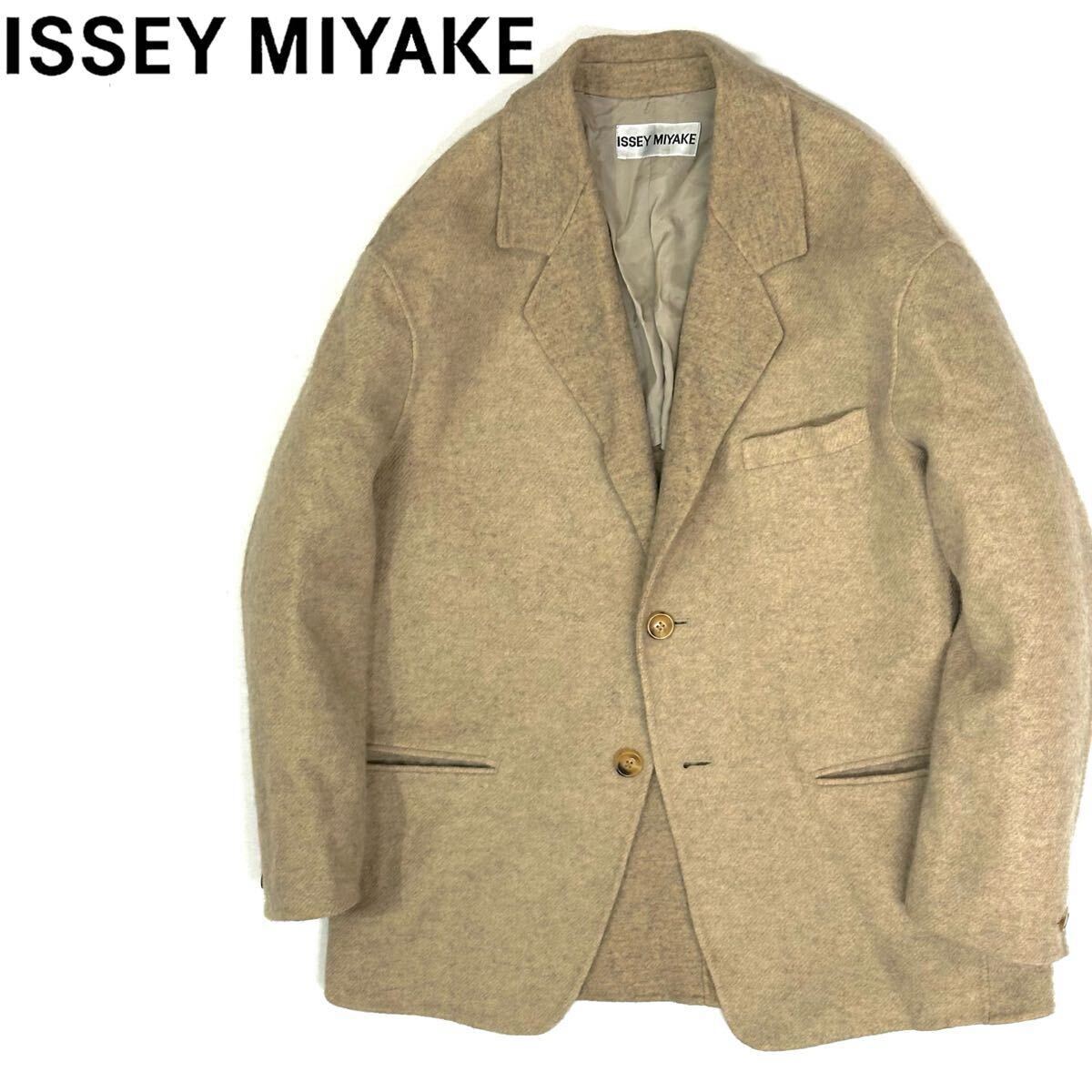 ISSEY MIYAKE イッセイミヤケ 軽い柔らかい ウール100% ツイード 2B テーラード ジャケット(M)ライトベージュ メンズ ブレザー 當(dāng)時(shí)物