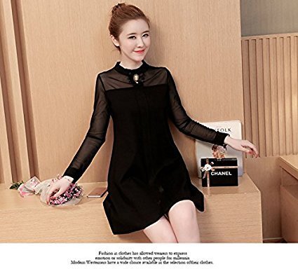  new goods long sleeve see-through A line One-piece mini height black black XL-5XL size beautiful . spring summer autumn winter formal wedding two next . knee height DJ548