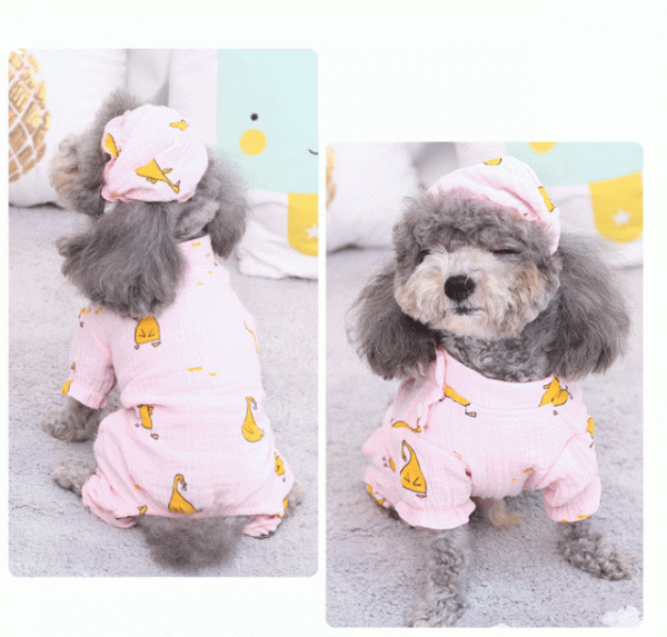 犬服 薄手 夏対応 ロンパース 部屋著 ペットグッズ 帽子付き パジャマ カバーオール ルームウェア つなぎ◆ピンクXSサイズ DJ791