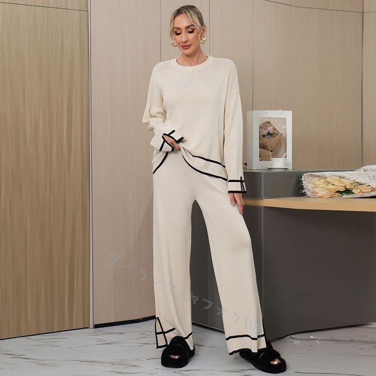 ☆新品パンツスーツladiesレディース魅惑Style　　ニット素材　　２点セット　　　　ベージュ