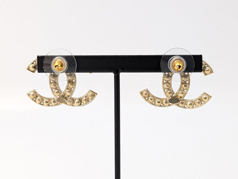 CHANEL シャネル　ココマーク ラインストーン ピアス B19 S　アクセサリー 25mm　中古美品　送料無料?。? bimg=