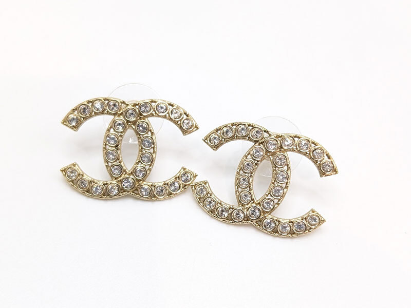 CHANEL シャネル　ココマーク ラインストーン ピアス B19 S　アクセサリー 25mm　中古美品　送料無料??！