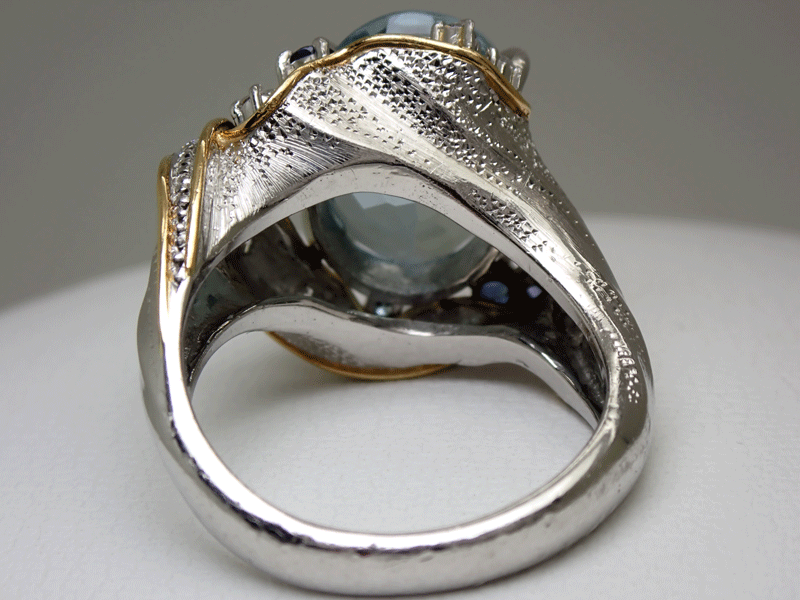 石川暢子アクアマリンリングダイヤリングイエローゴールド12.5号