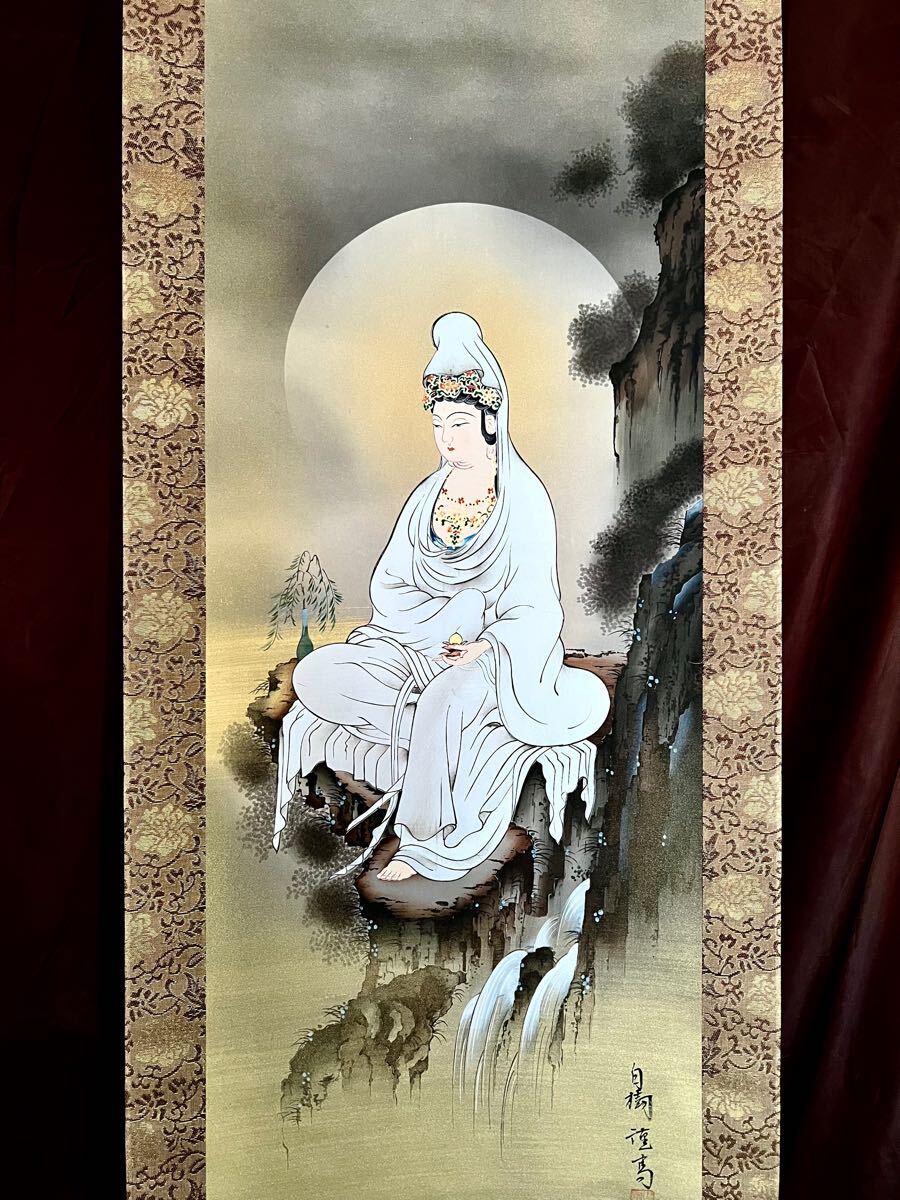 大幅掛軸 唐寅『美人画 古画』中国画 絹本 肉筆 紙箱付 掛け軸