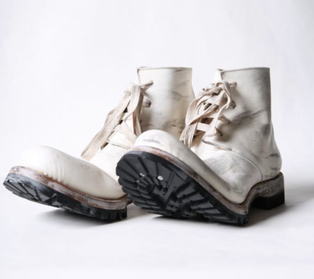 11万 Portaille ポルタユ Garage eden 別注 PL2003-BLR1100 Heated shrink cow leather bootsDUSTY WHITE size41 ジップアップブーツ