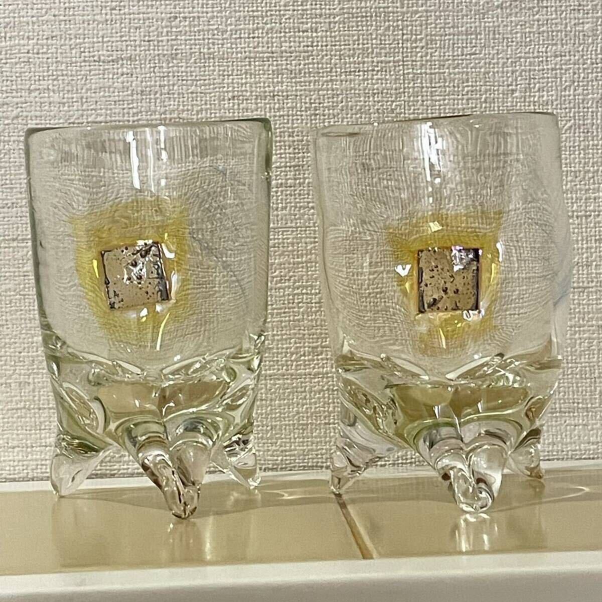 工芸ガラス　米原眞司　現代ガラス工芸作家　足付きペアグラス 工芸ガラス 米原眞司 現代ガラス工芸作家 一点物 足付き