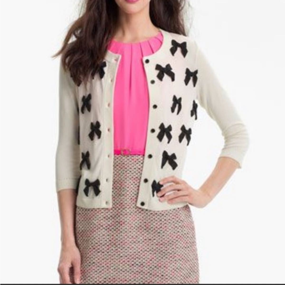 Kate Spade New York ニューヨーク ladies レディース　トップス　ルーシー カーディガン　七分袖　リボン　Ruthie Cardigan XS
