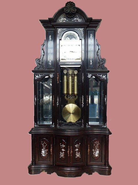 ドイツ製｜最高級 黒檀 螺鈿細工｜ホールクロック｜手巻き｜W113cm・H224㎝