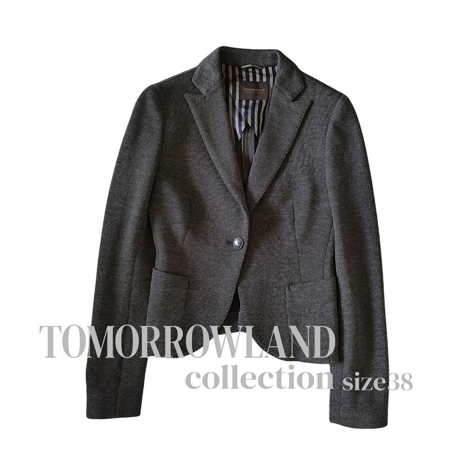 ●TOMORROWLAND collectionトゥモローランドコレクション/ウールテーラードジャケット/サイズ38/チャコールグレー/ストライプ/日本制●