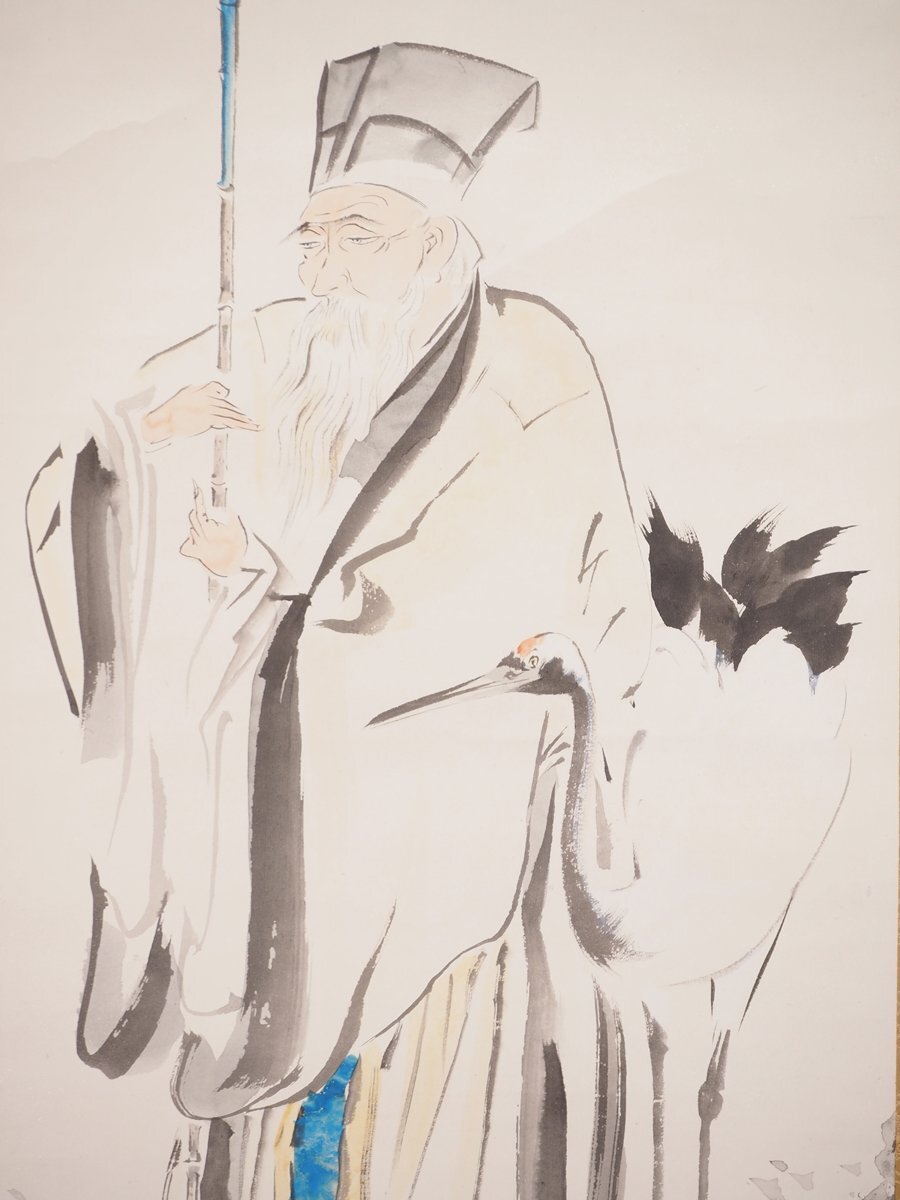 真作 渡鹿庵 福岡青嵐 8851 掛軸 日本画 「◯山寿仙」 共箱二 真作 渡鹿庵 福岡青嵐 8851 掛軸 日本画 「◯山寿仙」 共箱二