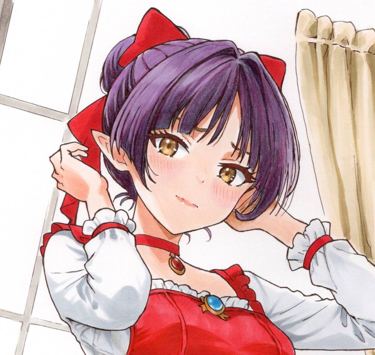 A4】イラスト手描き☆猫娘☆オリジナル作品 ☆ミコッテ 息苦し