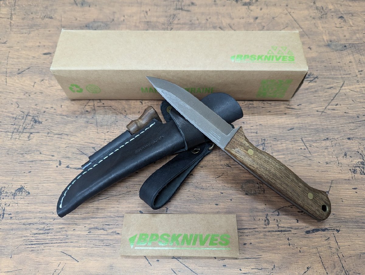 長○M956/BPSKNIVES/ブッシュメイト　フルタング　DBK　カーボンスチール1066　シースナイフ　レザーシース付　ウクライナ製/1円～