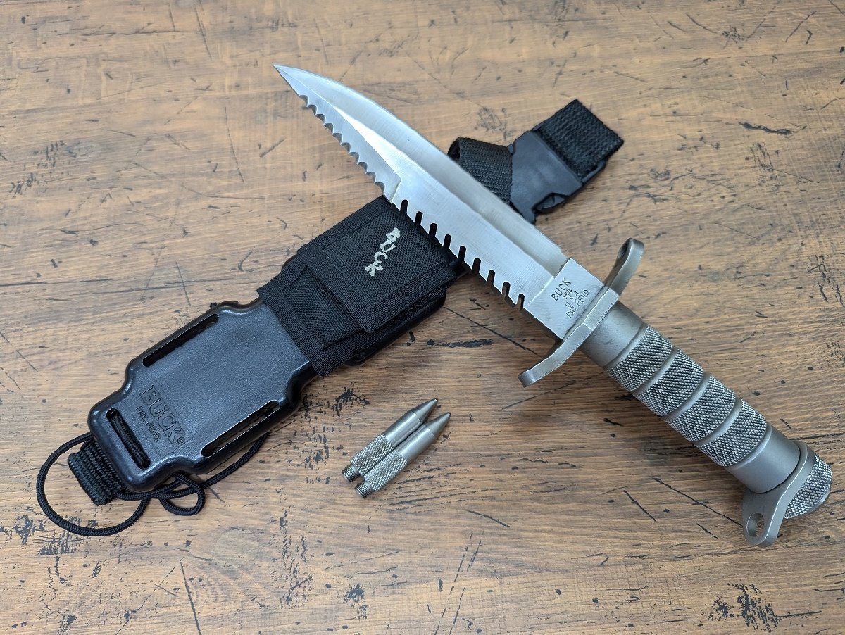長○M952/BUCK バック/184 バックマスター シルバー 初期型　ケース付　BUCKMASTER SILVER　サバイバルナイフ　シースナイフ/1円～