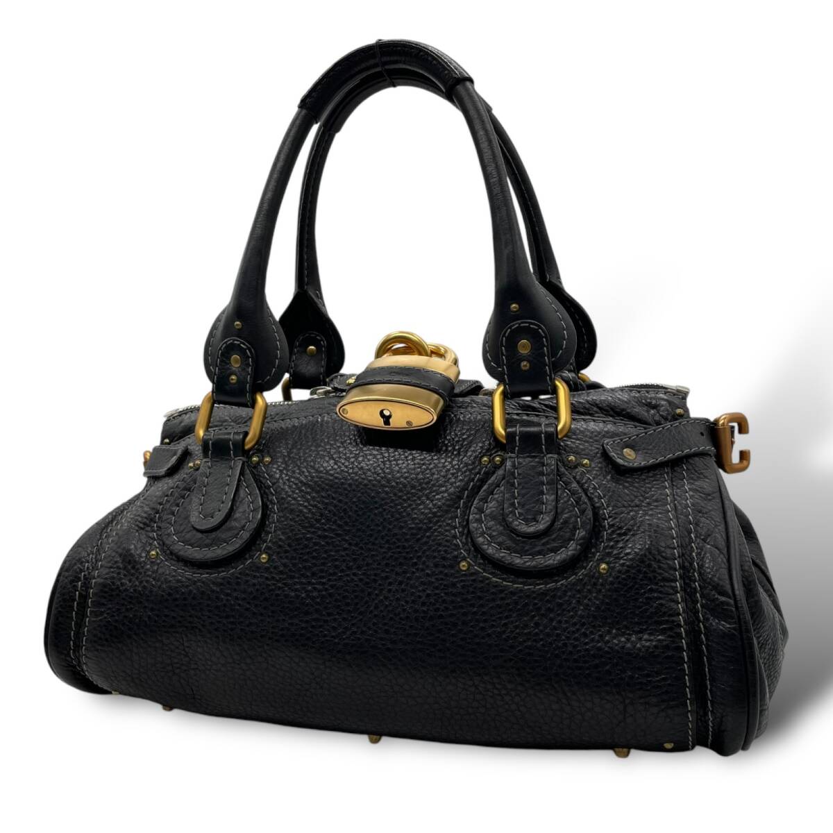 美品 クロエ Chloe パディントン ブラック レザー 本革 ハンドバッグ レディース ゴールド金具 南京錠 K12