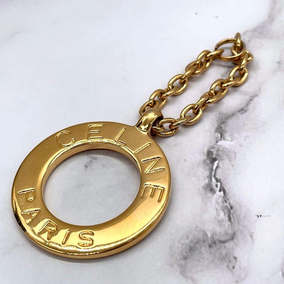 1円スタート 【極美品】 CELINE セリーヌ アクセサリー サークルロゴ チャーム バッグチャーム ゴールド ペンダント キーホルダー リング
