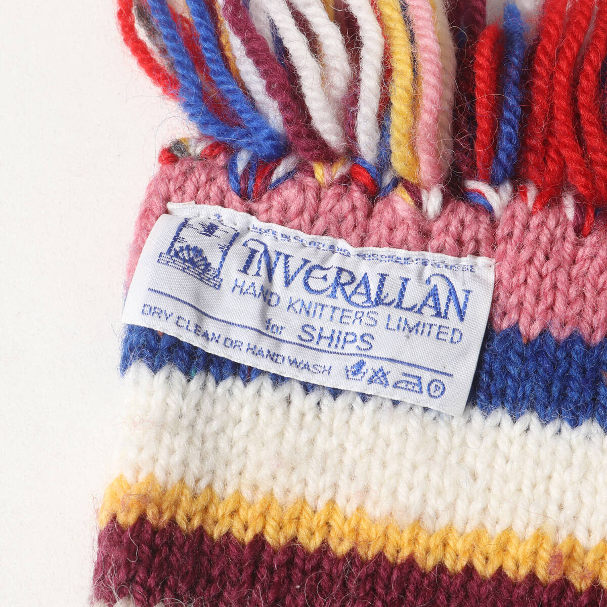 INVERALLAN インバーアラン SHIPS マルチボーダー ネップ混 ローゲージ ニット フリンジ マフラー / MADE IN SCOTLAND イギリス制