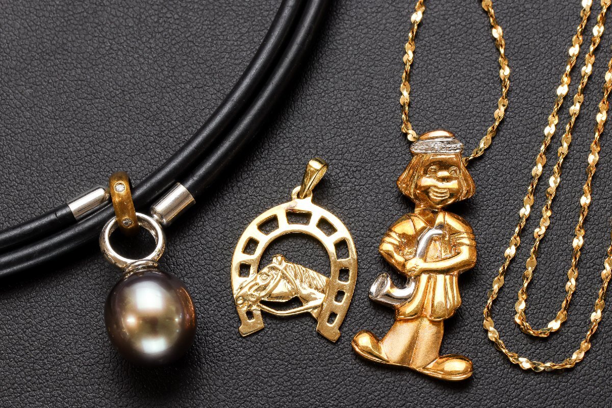 おたからや◆K18(WG)/750刻印 ジュエリー 3点《約30.7g》真珠，ダイヤペンダント，地金ペンダントトップ ※テスター真贋済み【C-B31197】