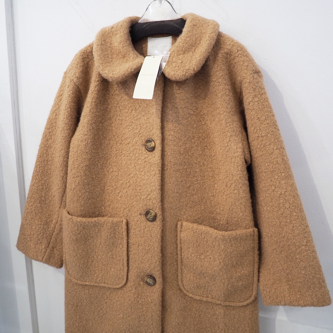 新品 定価14300円 エヘカソポ 極暖 丸襟 コート ベージュ レディース フリー サイズ M L XL レディース ehka sopo ブークレ 丸衿 モコモコ_画像1