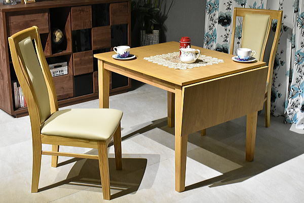 新品 天然木オーク材片バタ伸長式ダイニングテーブル3点セット 2～4人用テーブル椅子リビング食卓outlet家具おしゃれNA色:ST11-25U01-KC