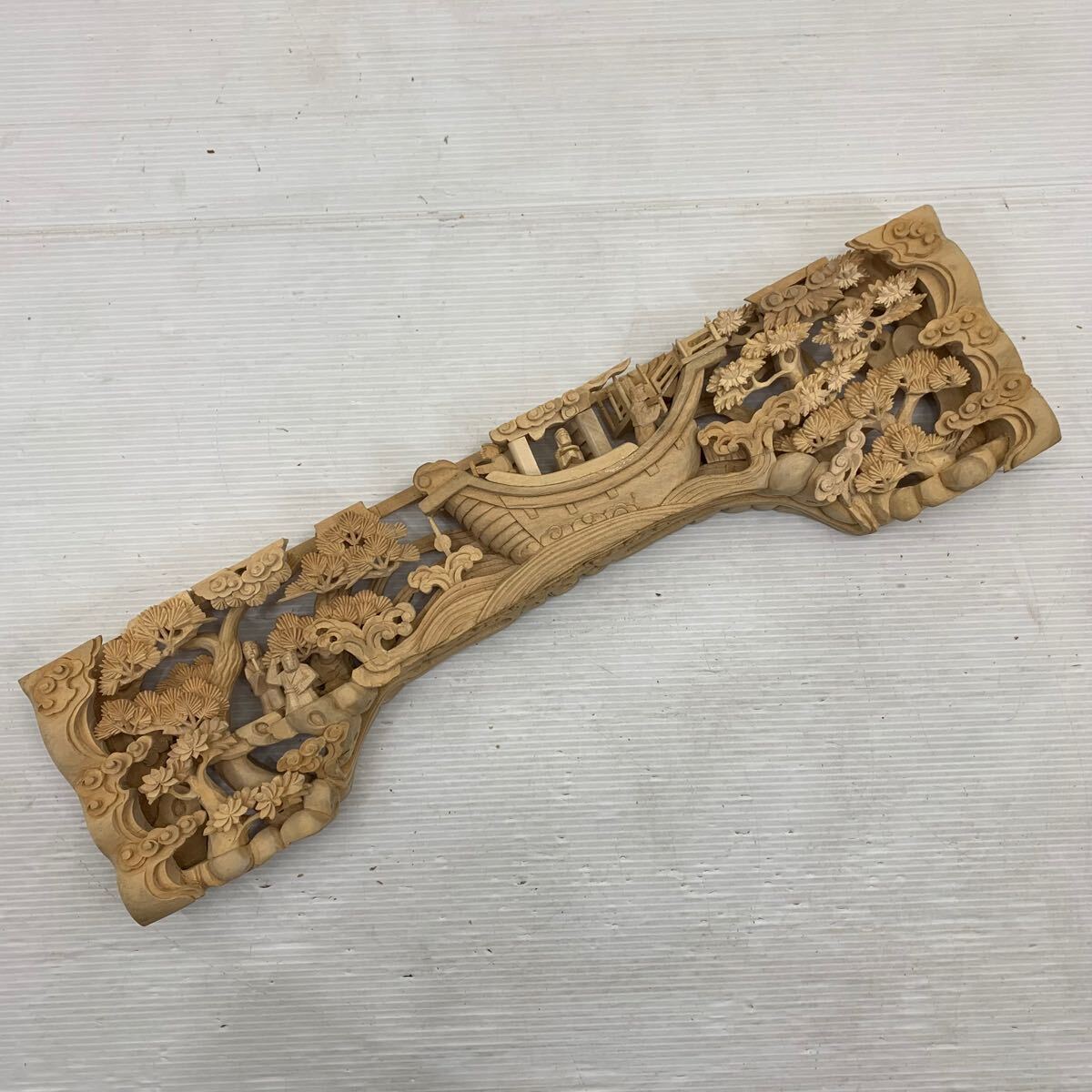 I ☆未使用品☆ 手彫り 仏壇用 欄間 仏教 渡来 精密細工 木彫り 仏教美術 全長 41.5cm 帆船 宗教 モチーフ 唐木 天然木 和風
