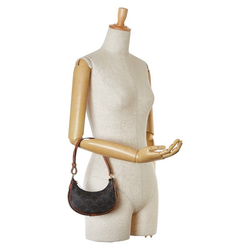  б/у Celine Trio mf Mini ava ручная сумочка PVC A разряд Brown женский CELINE[ бесплатная доставка ][ три рисовое поле магазин ]