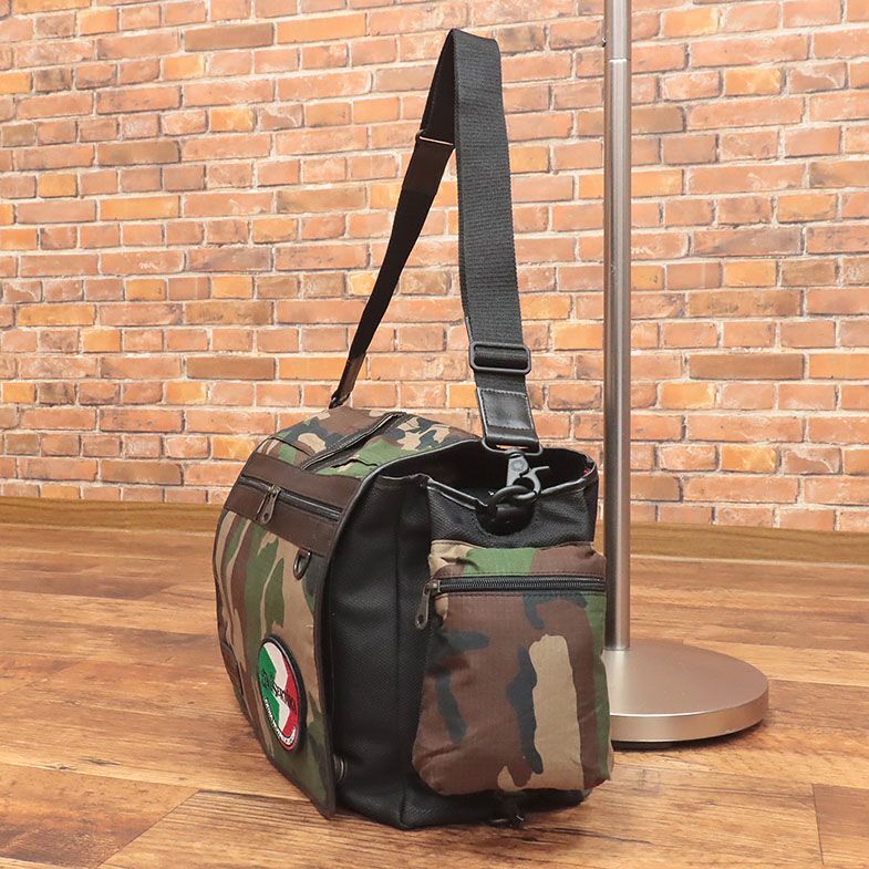 DESERTIKA/ショルダーバッグ FIRECRASH 撥水 耐久 CORDURA リモンタ社 レザー切替 迷彩 イタリア製 カバン 新品/黒×カーキ/ie329a/ 1円/DESERTIKA/ショルダーバッグ FIRECRASH 撥水 耐久 CORDURA