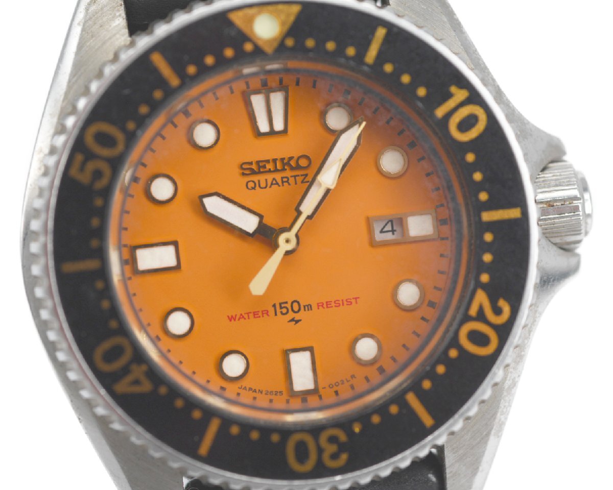 [中古品] 稼働品【SEIKO】セイコー ダイバーズ 150ｍ デイト 33ｍｍ 2625-0010 オレンジ文字盤 クォーツ 純正ベルト 中古品