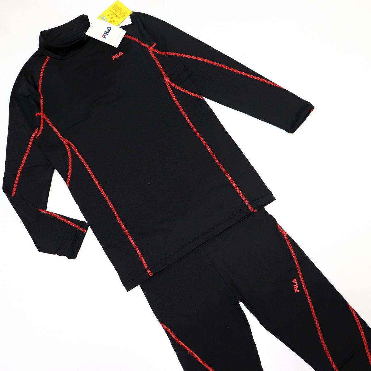 ●送料390円可能商品 フィラ FILA 新品 メンズ 裏起毛 コンプレッション シャツ タイツ 上下セット [SET446952K-BRD-L] 一 五 弐★QWER