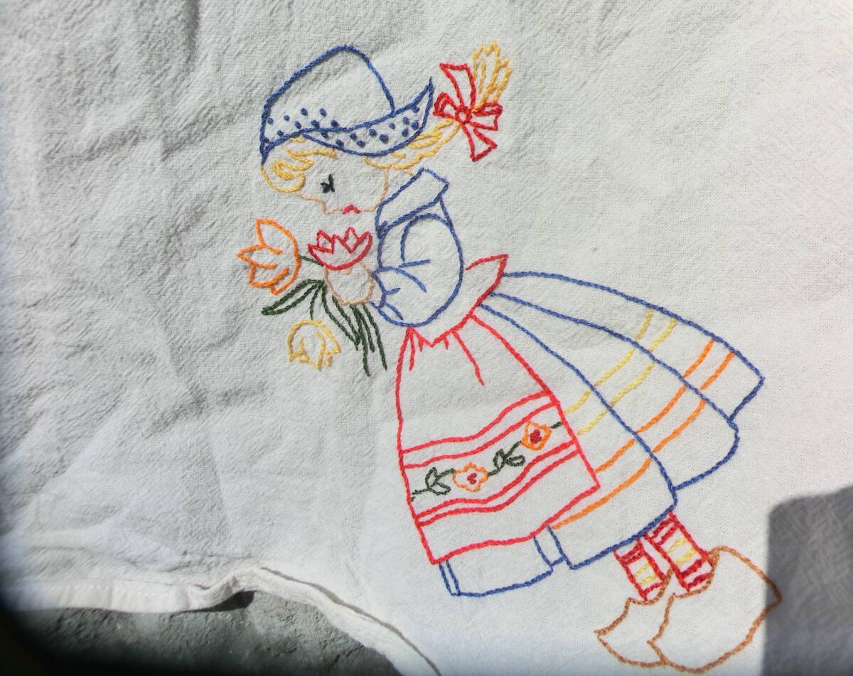Vintage вышивка Cross неотбеленная ткань девочка