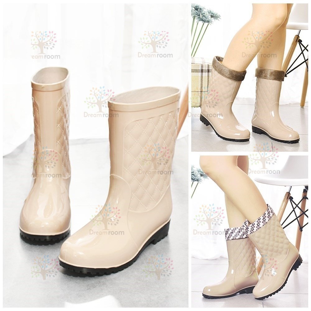  stylish quilting rain boots boa inner attaching [ blue 25.5cm] boots lady's girl rainy season K-312