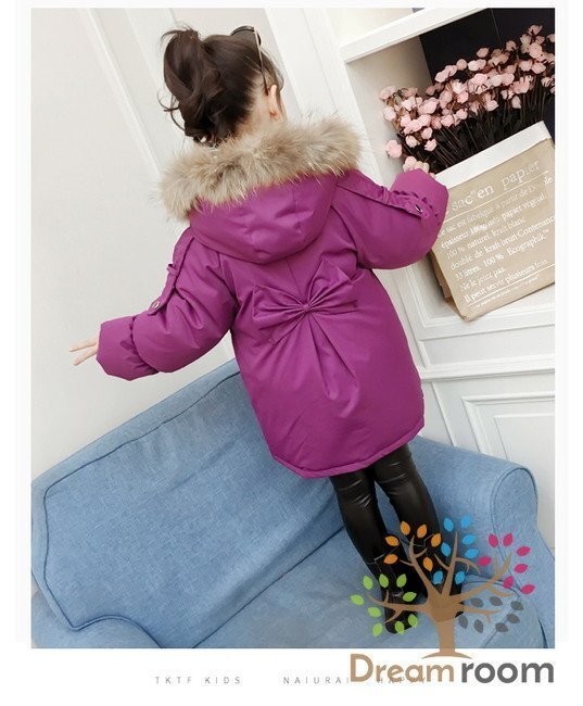 [150cm] fur attaching beautiful . down coat purple child clothes outer girl cotton inside Mod's Coat long coat boa Korea child clothes 