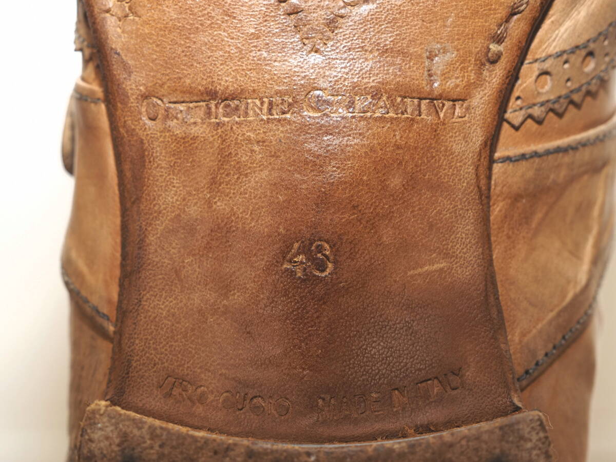 OFFICINE CREATIVE オフィチーネクリエイティブ ウォッシュ加工キルトタッセルブローグシューズ43茶 Italy制