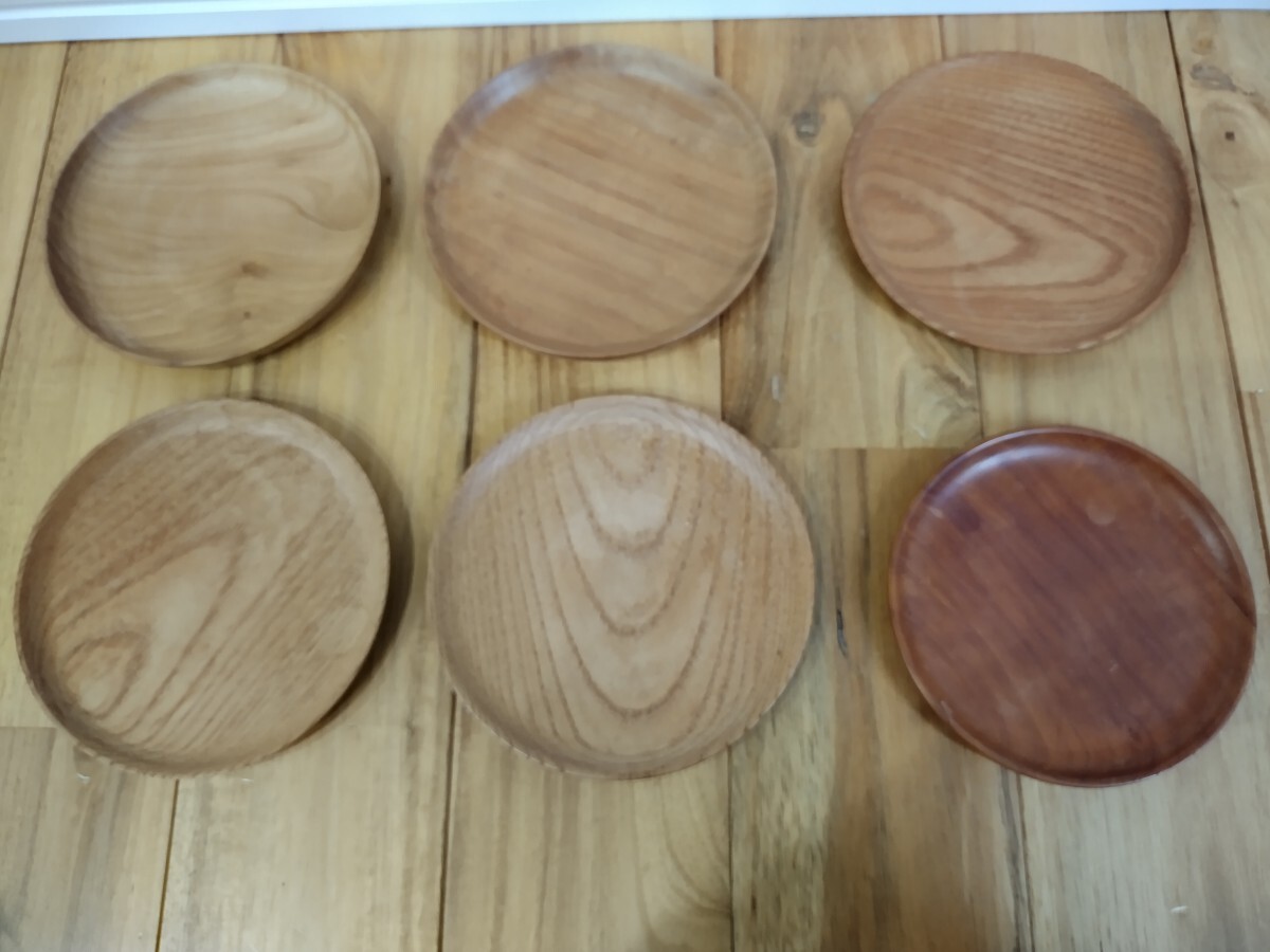きよし作★色々★ ハンドメイド茶托  木製 6客 煎茶道具 無垢 天然木 自然 プレート 小皿 丸皿_画像1