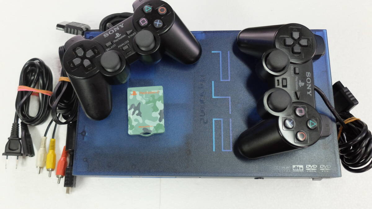 PS2本体セット SCPH-37000 クリアブルー AVケーブル/電源コード 