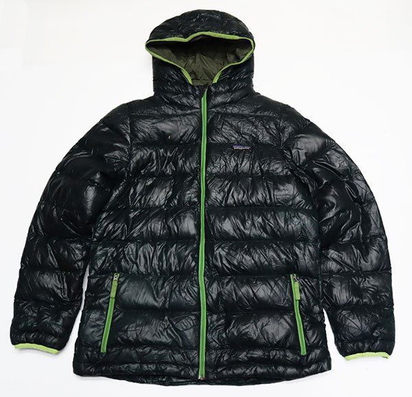 NJ7パタゴニアPATAGONIAアメリカ古著ハイロフト ダウンセーター68206ナイロンジャケットHI-LOFT DOWN SWEATER HOODYボーイズXXL緑系BOYS