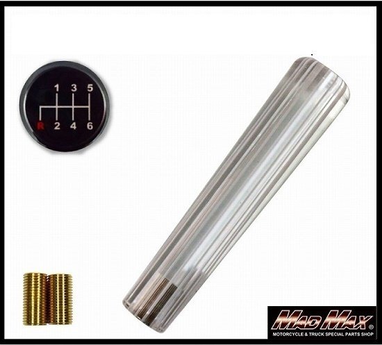 MADMAX トラック用品 レトロ ストライプシフトノブ 150mm ホワイトライン 日野レンジャープロ用/変換アダプター付【送料800円】