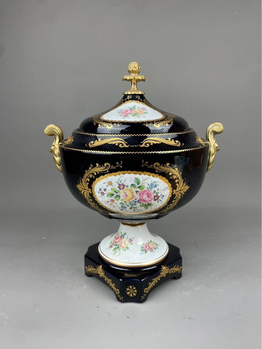 初出し コレクター放出品 水差しリモージュ磁器 金彩 蓋付花瓶 飾り壺 アンティーク ドイツ ベルリン ヴィンテージ花柄ロココ調マイセン調 