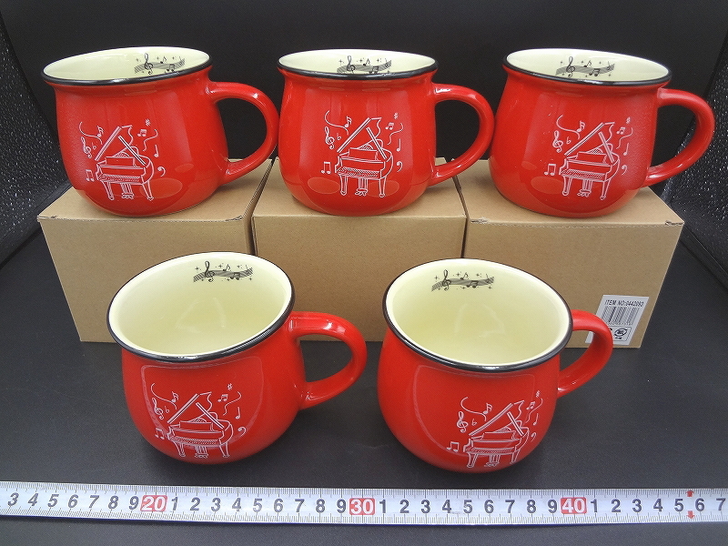 Kフか0481 マグカップ5点セット ピアノ 音楽 コップ マグカップ ピアノグッズ コーヒーカップ ティーカップ 雑貨 陶器 キッチン インテリア