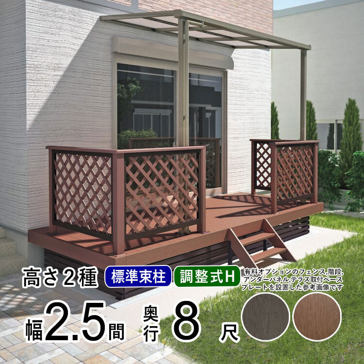 ウッドデッキ 人工木 縁台 セット DIY デッキ 庭用 ベランダ 2.5間×8尺 屋根 樹脂