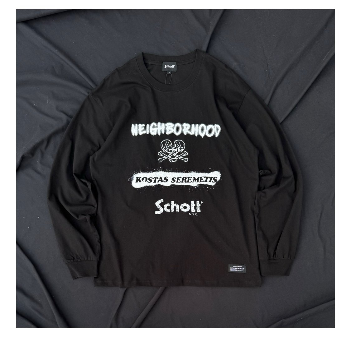 NEIGHBORHOOD x SCHOTT KOSTAS SEREMETIS ネイバーフッド ショット Tシャツ ロゴ ブラック 希少 中古 Mサイズ