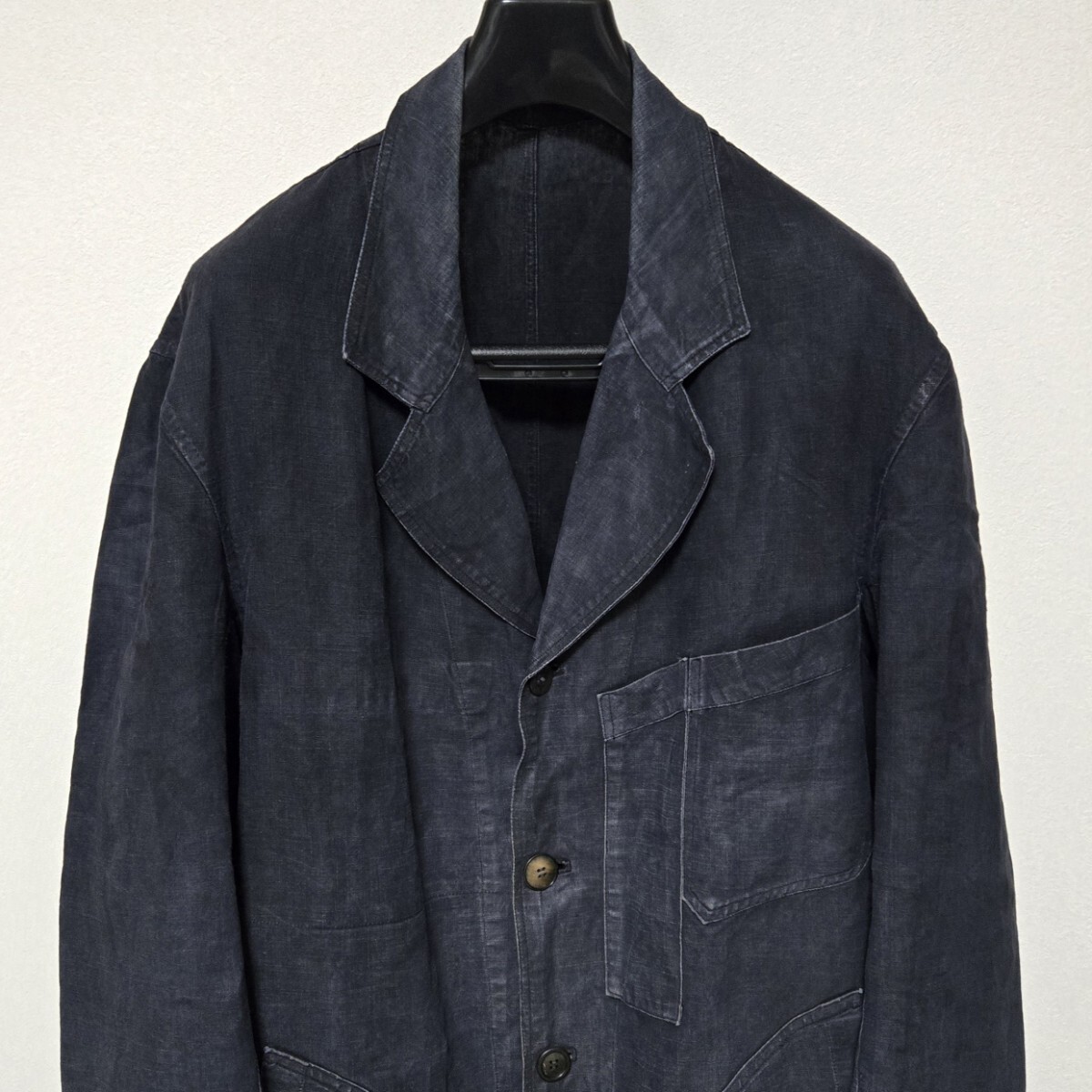 1930s ブラックリネン マキニョン コート salache フランス 1930s ブラックリネン マキニョン コート salache フランス