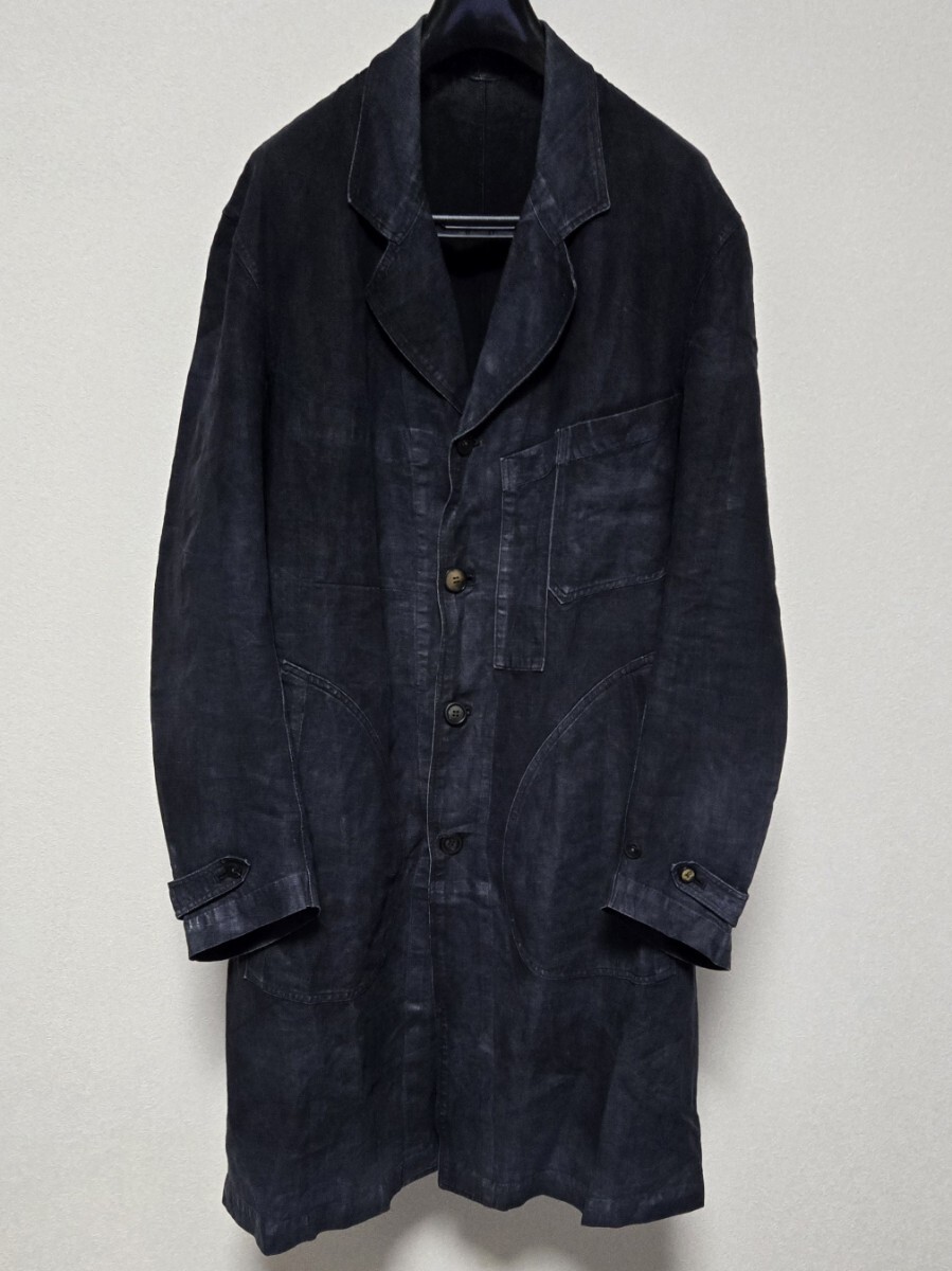 1930s ブラックリネン マキニョン コート salache フランス 1930s ブラックリネン マキニョン コート salache フランス