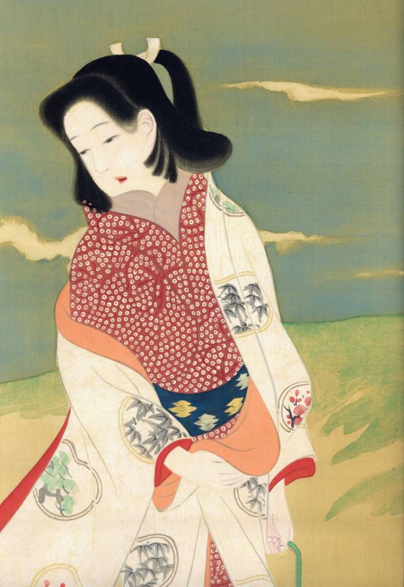 真作」 門井掬水 肉筆画 絹本 美人画 箱付 師:鏑木清方