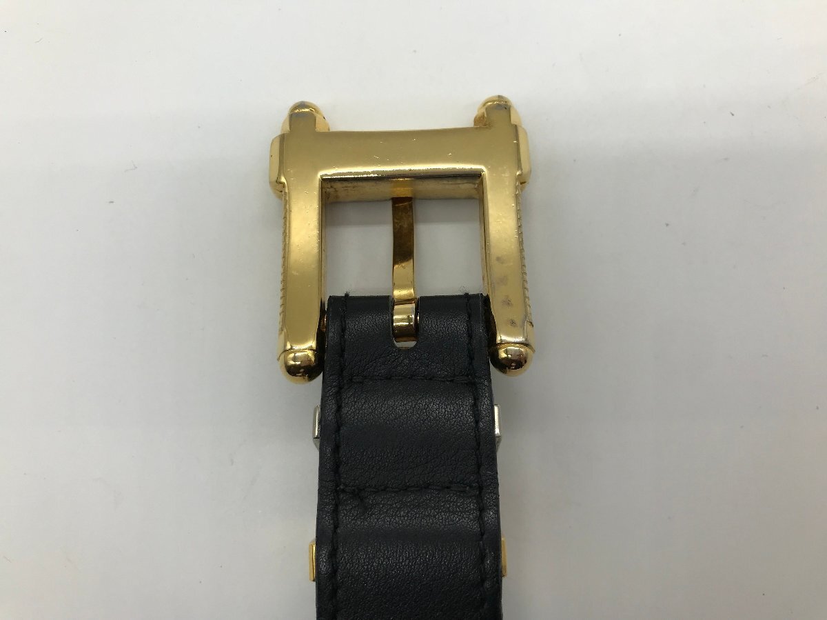 ■【YS-1】 ジャンニ?ヴェルサーチ GIANNI VERSACE ベルト ■ 本革 黒系 バックル分離不可 3穴 全長83cm 幅2,8cm 【同梱可能商品】K