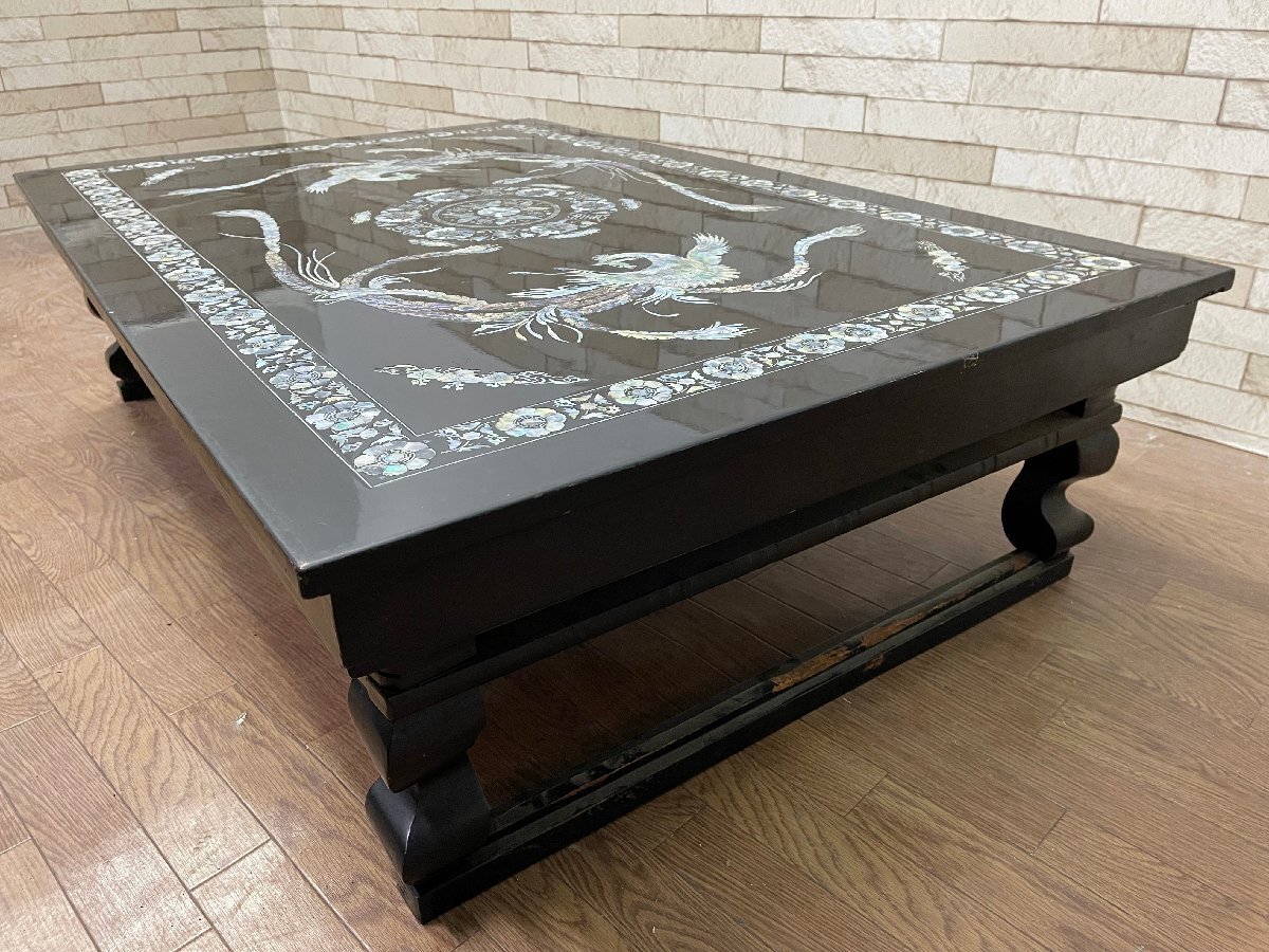 ◇螺鈿細工 鳳凰図 丸座卓 大型90㎝ ローテーブル 木製 漆芸 ◇螺鈿細工 鳳凰図 丸座卓 大型90㎝ ローテーブル 木製 漆芸