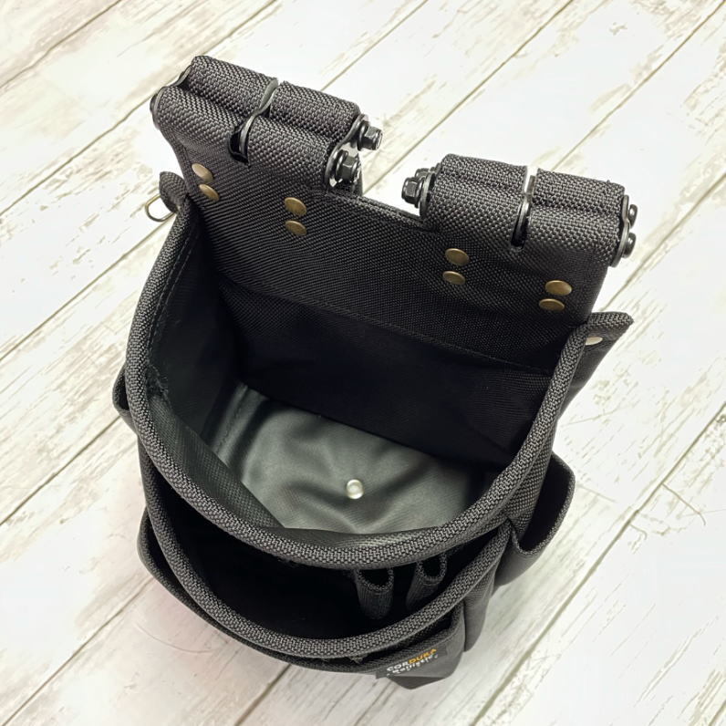 新品 ニックス バリスティック生地チェーンタイプ腰袋 アルミ金具仕様 ブラック BA-301DDX KNICKS CORDURA 即日出荷] KNICKS ニックス チェーンタイプ3段腰袋2×4工法用釘袋