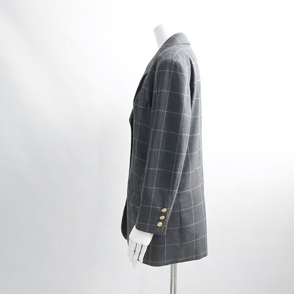 ● ヴィンテージ GUCCI ◆ チェック テーラードジャケット (ロング) グレー サイズ40 *國內(nèi)正規(guī)品* 金ボタン 伊制 オールド グッチ ◆ZX12