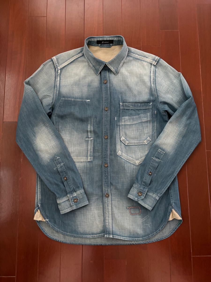 Johnbull мужской Denim рубашка M длинный рукав рубашка work shirt Dungaree рубашка сделано в Японии 