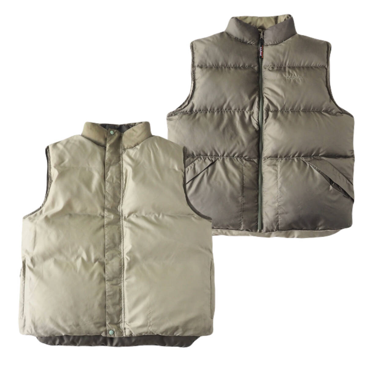 【全品送料無料】 エルエルビーン L.L.Bean ダウンベスト リバーシブル カーキ×ベージュ メンズ 美品 男性用