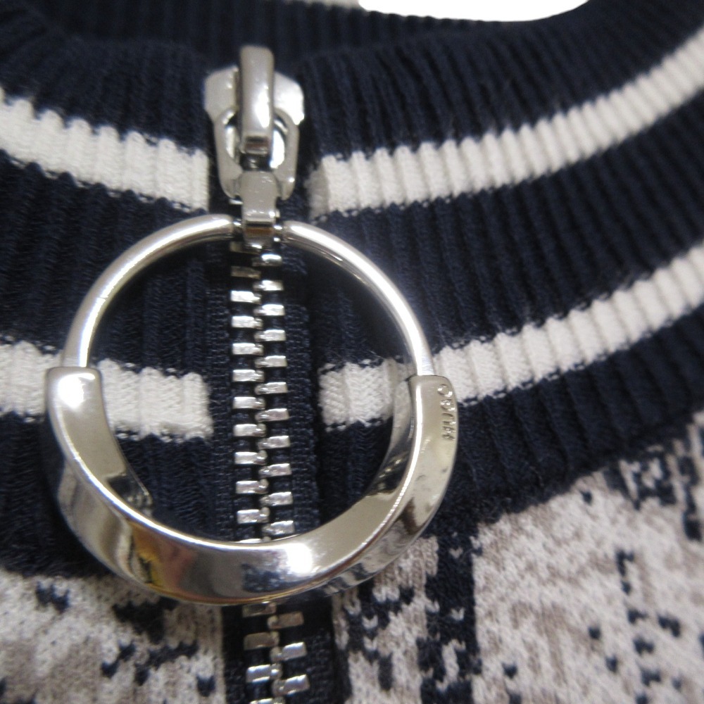 美品 HUGO BOSS ヒューゴ ヒューゴボス Semele ジャガード ハーフジップ 半袖 ひざ丈 ニットワンピース ドレス XS ベージュ系_画像4